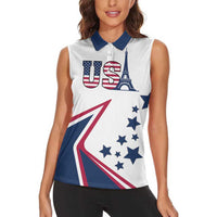 Custom USA Summer Sport 2024 Women Sleeveless Polo Shirt Eiffel Tower 2024 - Wonder Print Shop