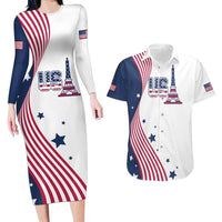 Custom USA Summer Sport 2024 Couples Matching Long Sleeve Bodycon Dress and Hawaiian Shirt Flag Of The United States - Wonder Print Shop