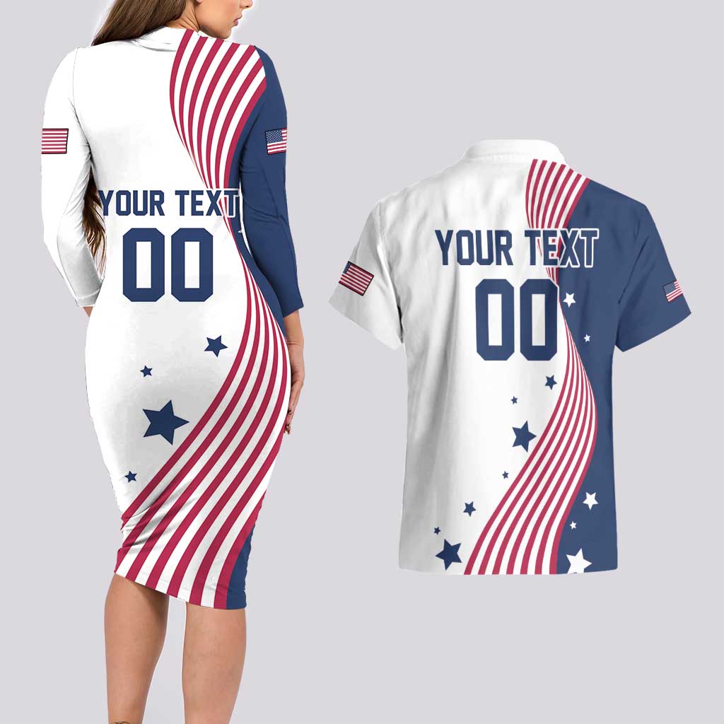 Custom USA Summer Sport 2024 Couples Matching Long Sleeve Bodycon Dress and Hawaiian Shirt Flag Of The United States - Wonder Print Shop