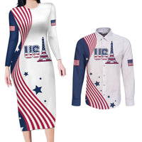 Custom USA Summer Sport 2024 Couples Matching Long Sleeve Bodycon Dress and Long Sleeve Button Shirt Flag Of The United States - Wonder Print Shop