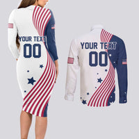 Custom USA Summer Sport 2024 Couples Matching Long Sleeve Bodycon Dress and Long Sleeve Button Shirt Flag Of The United States - Wonder Print Shop