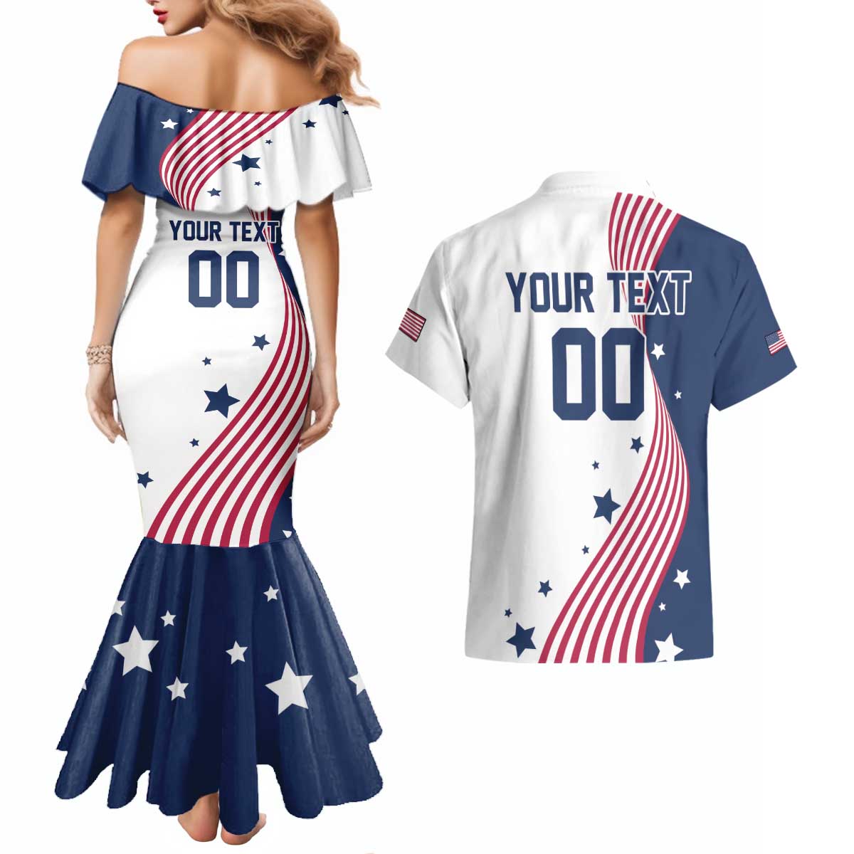 Custom USA Summer Sport 2024 Couples Matching Mermaid Dress and Hawaiian Shirt Flag Of The United States - Wonder Print Shop