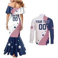 Custom USA Summer Sport 2024 Couples Matching Mermaid Dress and Long Sleeve Button Shirt Flag Of The United States