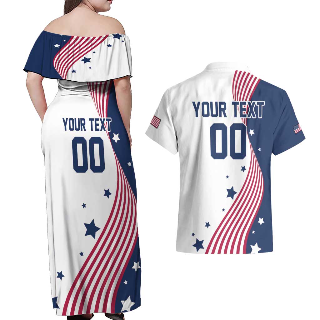 Custom USA Summer Sport 2024 Couples Matching Off Shoulder Maxi Dress and Hawaiian Shirt Flag Of The United States - Wonder Print Shop