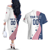Custom USA Summer Sport 2024 Couples Matching Off The Shoulder Long Sleeve Dress and Hawaiian Shirt Flag Of The United States - Wonder Print Shop