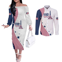Custom USA Summer Sport 2024 Couples Matching Off The Shoulder Long Sleeve Dress and Long Sleeve Button Shirt Flag Of The United States