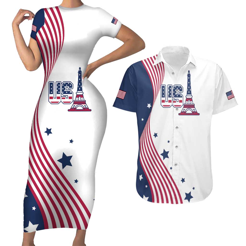 Custom USA Summer Sport 2024 Couples Matching Short Sleeve Bodycon Dress and Hawaiian Shirt Flag Of The United States - Wonder Print Shop