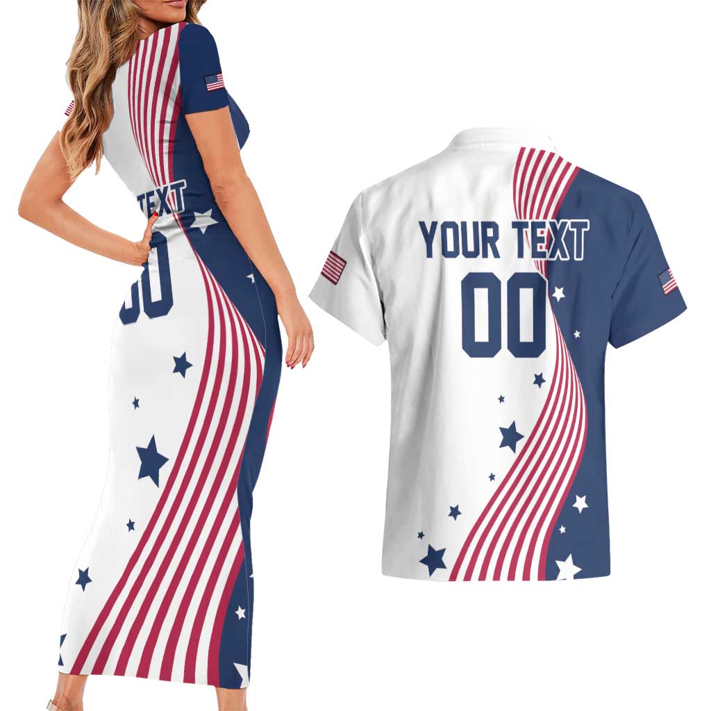Custom USA Summer Sport 2024 Couples Matching Short Sleeve Bodycon Dress and Hawaiian Shirt Flag Of The United States - Wonder Print Shop