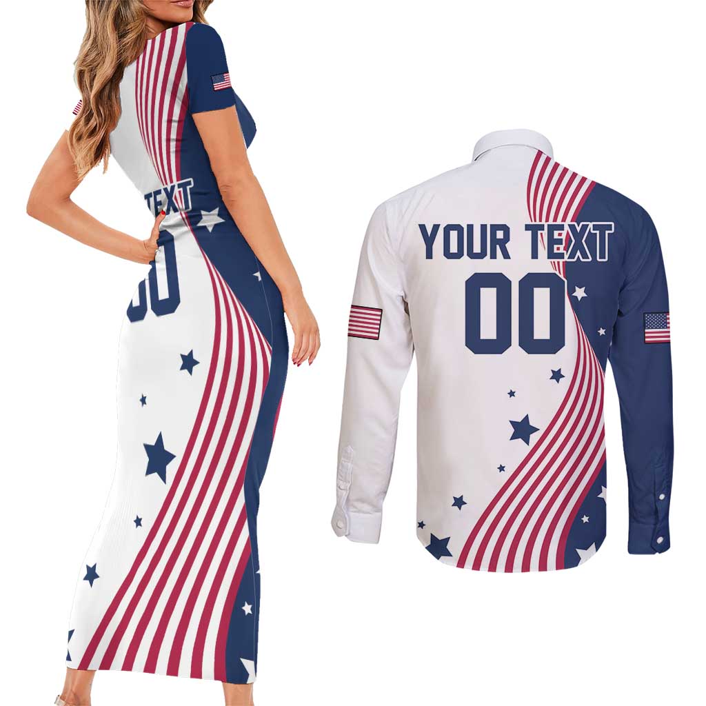 Custom USA Summer Sport 2024 Couples Matching Short Sleeve Bodycon Dress and Long Sleeve Button Shirt Flag Of The United States - Wonder Print Shop