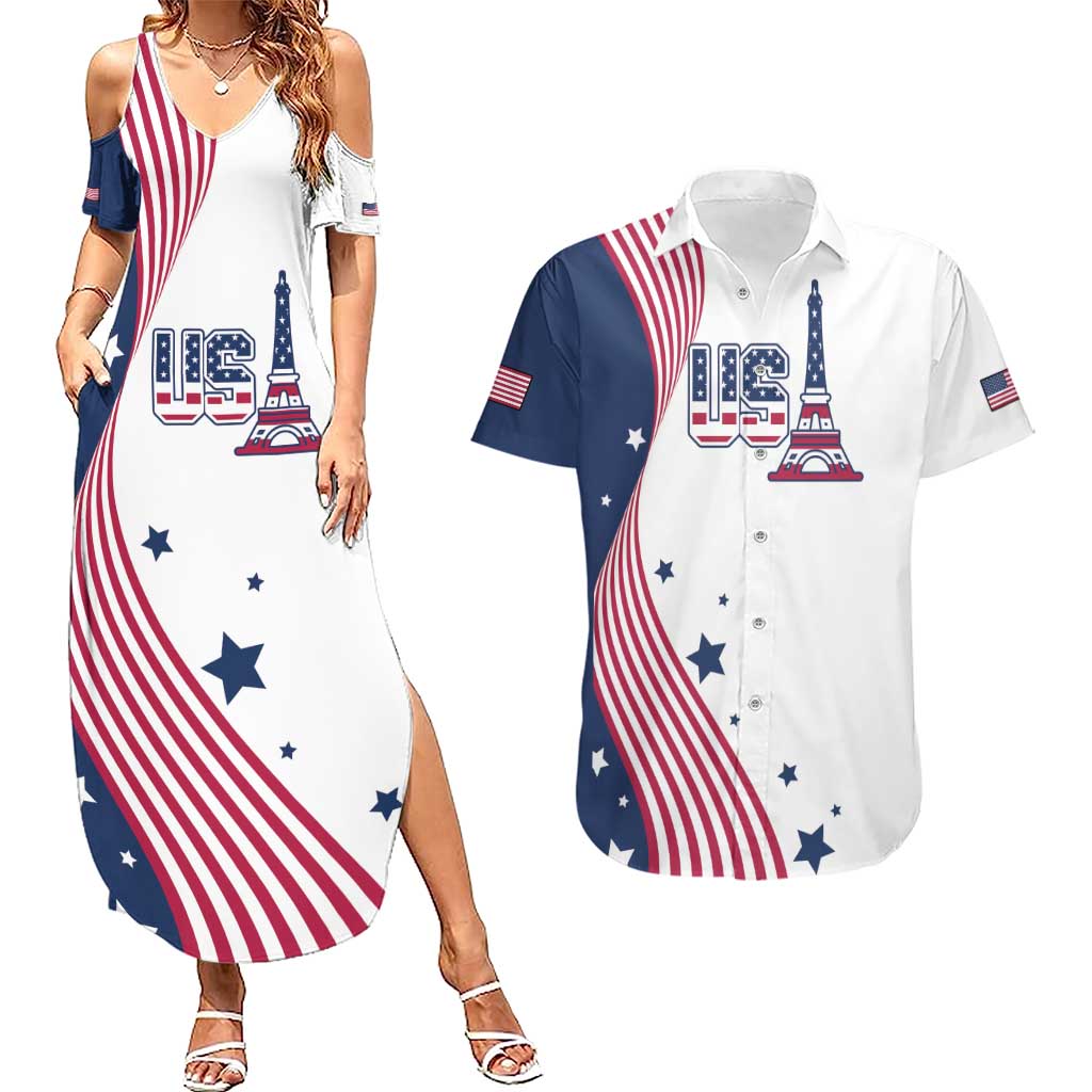 Custom USA Summer Sport 2024 Couples Matching Summer Maxi Dress and Hawaiian Shirt Flag Of The United States - Wonder Print Shop