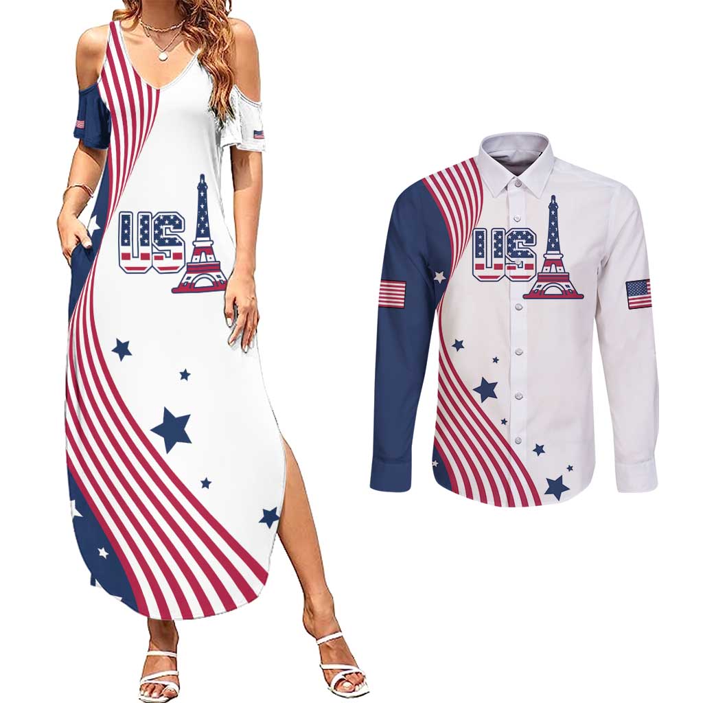 Custom USA Summer Sport 2024 Couples Matching Summer Maxi Dress and Long Sleeve Button Shirt Flag Of The United States - Wonder Print Shop