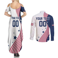 Custom USA Summer Sport 2024 Couples Matching Summer Maxi Dress and Long Sleeve Button Shirt Flag Of The United States - Wonder Print Shop
