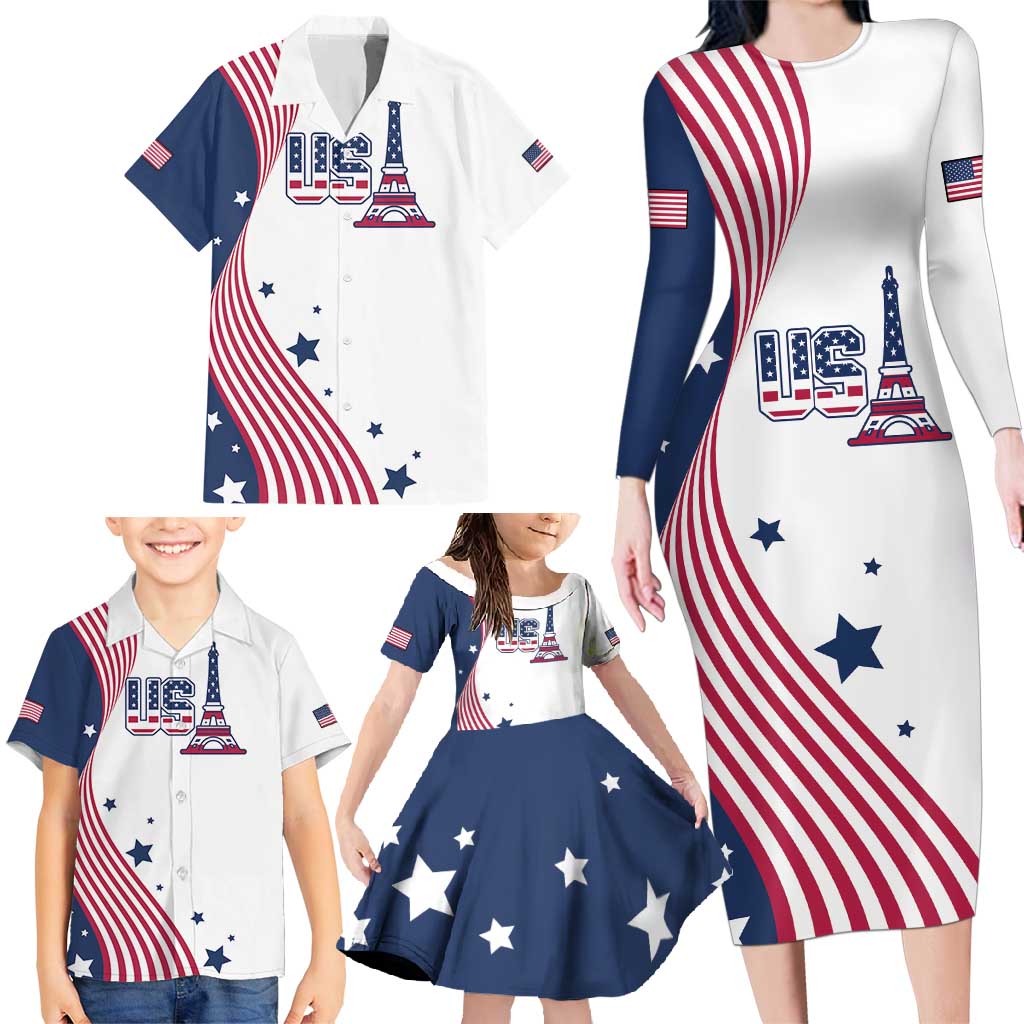 Custom USA Summer Sport 2024 Family Matching Long Sleeve Bodycon Dress and Hawaiian Shirt Flag Of The United States - Wonder Print Shop
