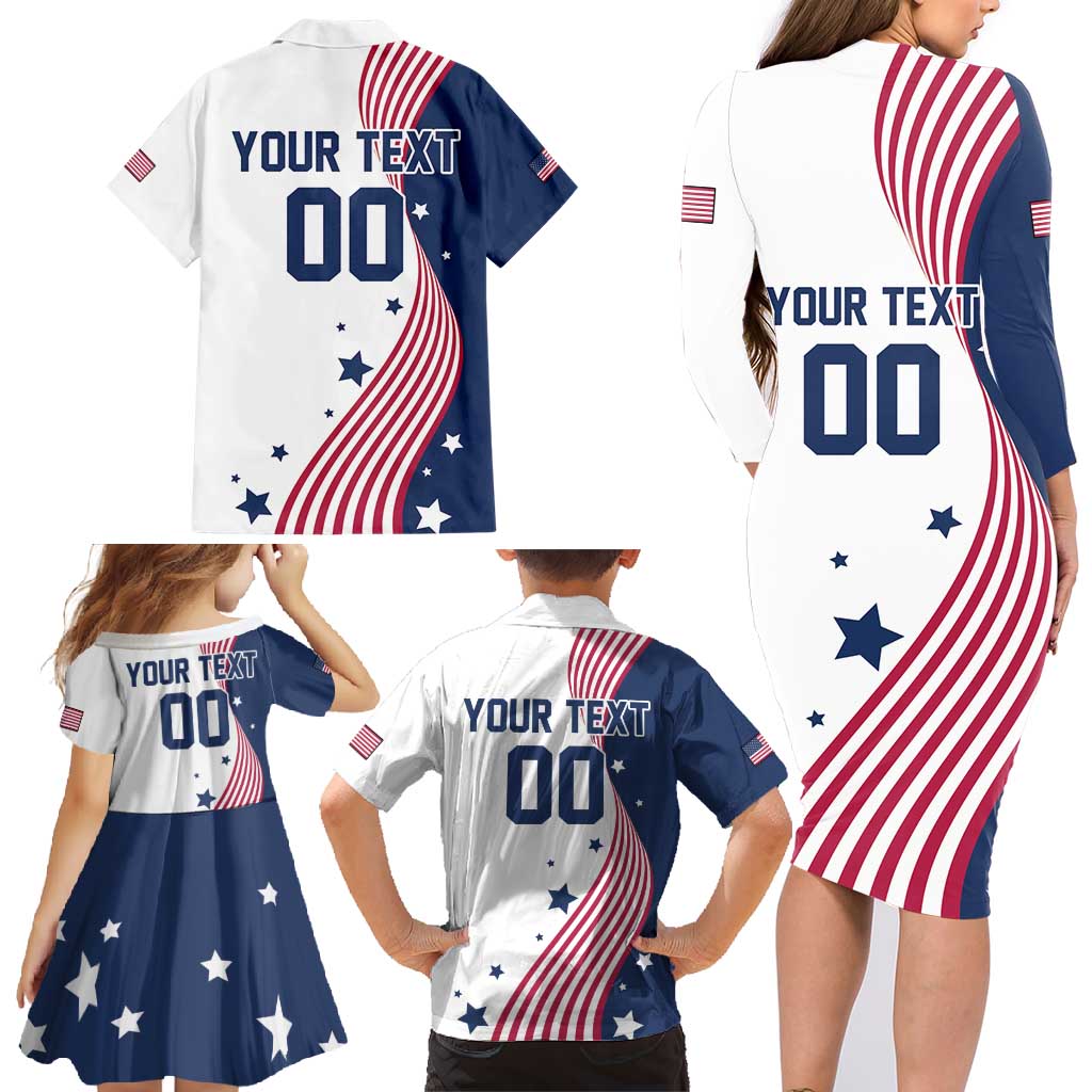 Custom USA Summer Sport 2024 Family Matching Long Sleeve Bodycon Dress and Hawaiian Shirt Flag Of The United States - Wonder Print Shop