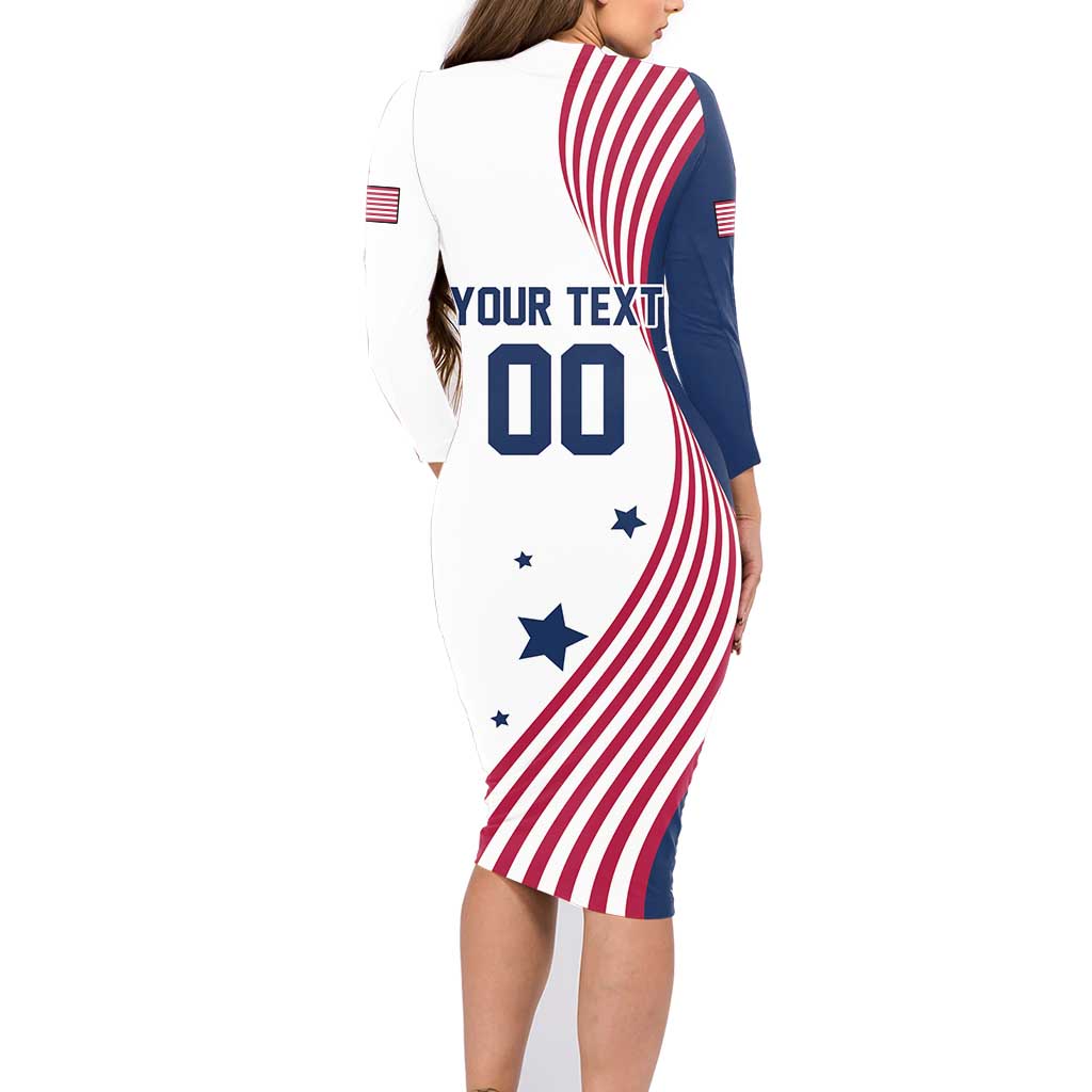 Custom USA Summer Sport 2024 Family Matching Long Sleeve Bodycon Dress and Hawaiian Shirt Flag Of The United States - Wonder Print Shop