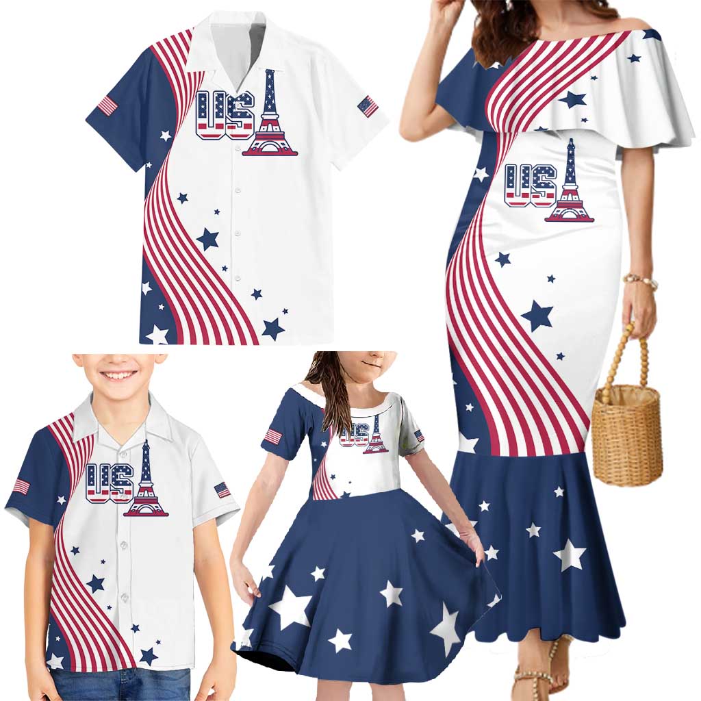 Custom USA Summer Sport 2024 Family Matching Mermaid Dress and Hawaiian Shirt Flag Of The United States - Wonder Print Shop