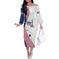 Custom USA Summer Sport 2024 Family Matching Off The Shoulder Long Sleeve Dress and Hawaiian Shirt Flag Of The United States - Wonder Print Shop