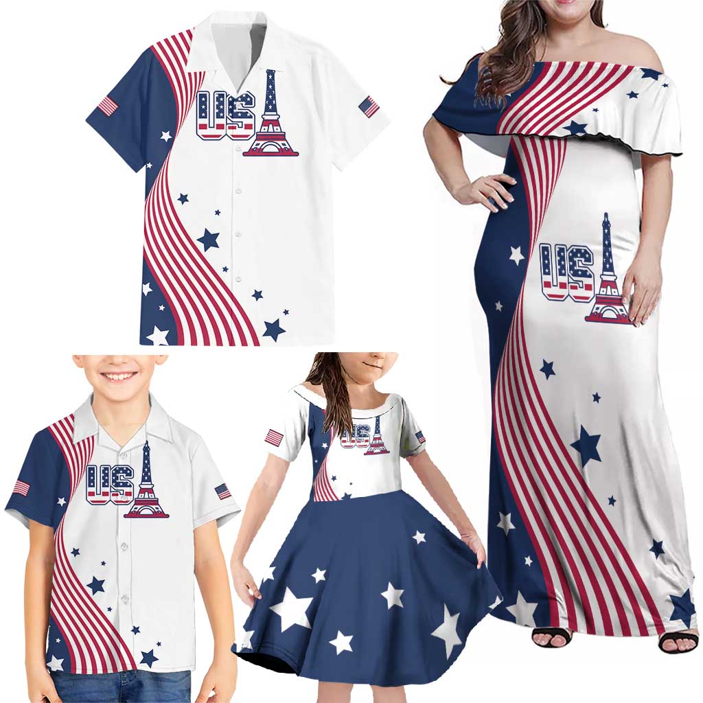 Custom USA Summer Sport 2024 Family Matching Off Shoulder Maxi Dress and Hawaiian Shirt Flag Of The United States - Wonder Print Shop