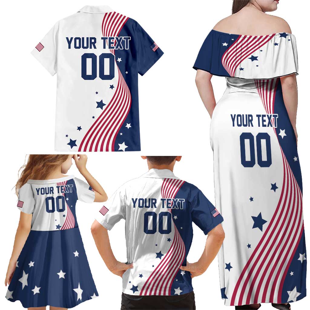 Custom USA Summer Sport 2024 Family Matching Off Shoulder Maxi Dress and Hawaiian Shirt Flag Of The United States - Wonder Print Shop