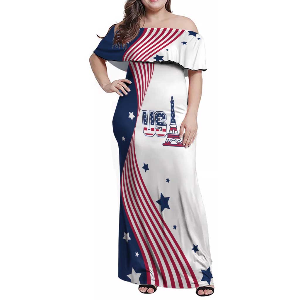 Custom USA Summer Sport 2024 Family Matching Off Shoulder Maxi Dress and Hawaiian Shirt Flag Of The United States - Wonder Print Shop