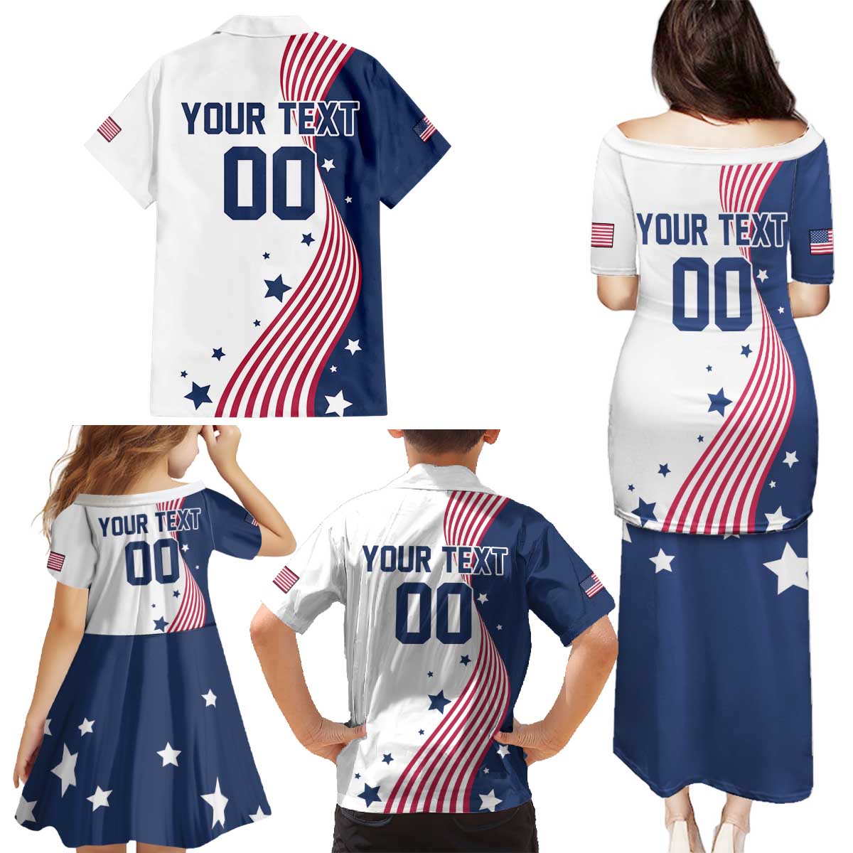 Custom USA Summer Sport 2024 Family Matching Puletasi and Hawaiian Shirt Flag Of The United States - Wonder Print Shop