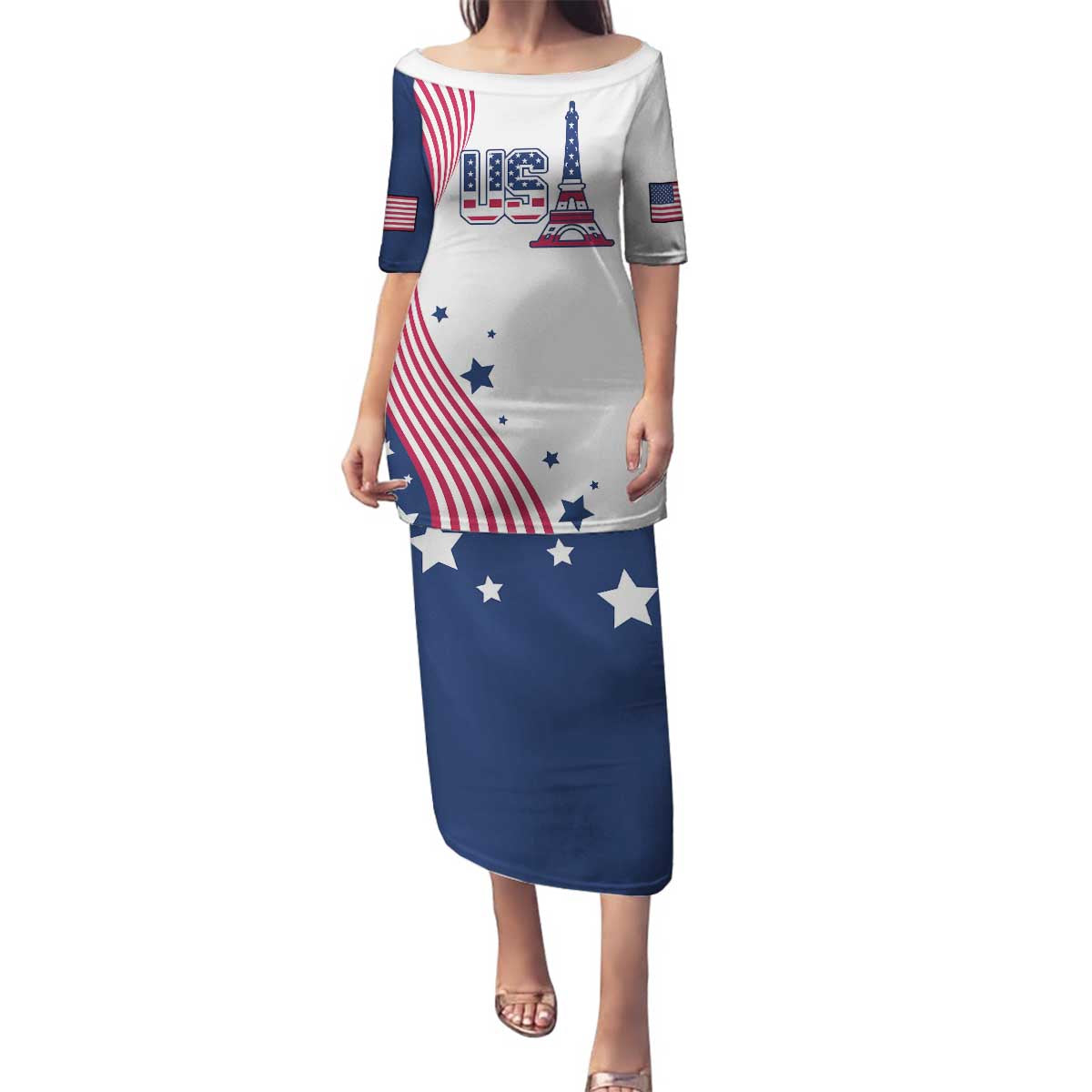 Custom USA Summer Sport 2024 Family Matching Puletasi and Hawaiian Shirt Flag Of The United States - Wonder Print Shop