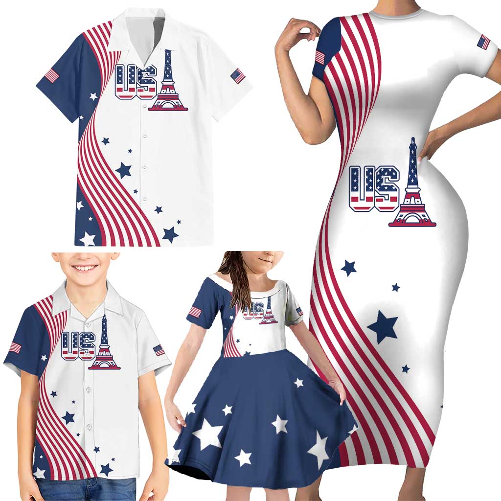 Custom USA Summer Sport 2024 Family Matching Short Sleeve Bodycon Dress and Hawaiian Shirt Flag Of The United States - Wonder Print Shop