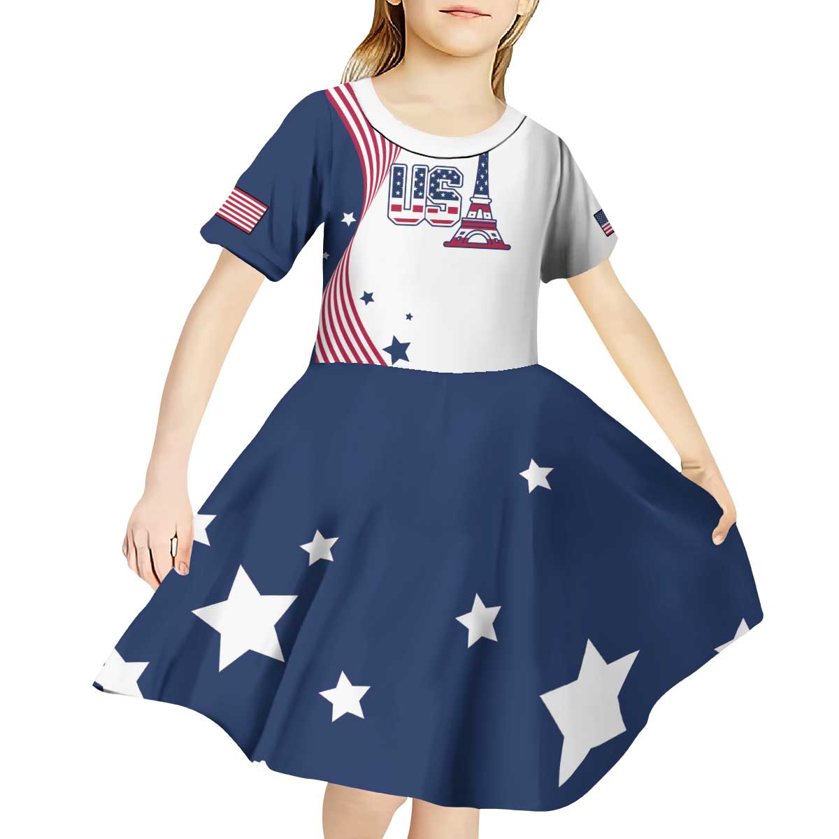Custom USA Summer Sport 2024 Kid Short Sleeve Dress Flag Of The United States - Wonder Print Shop