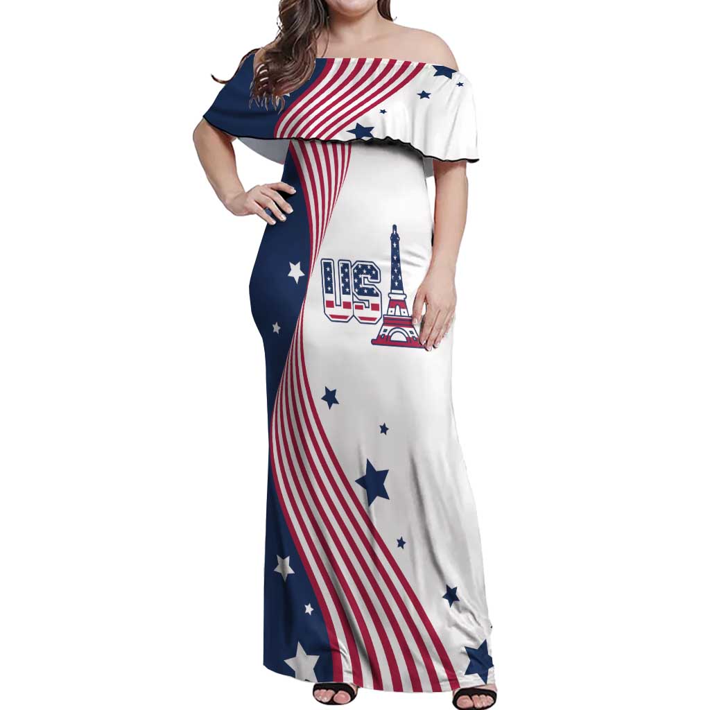 Custom USA Summer Sport 2024 Off Shoulder Maxi Dress Flag Of The United States - Wonder Print Shop