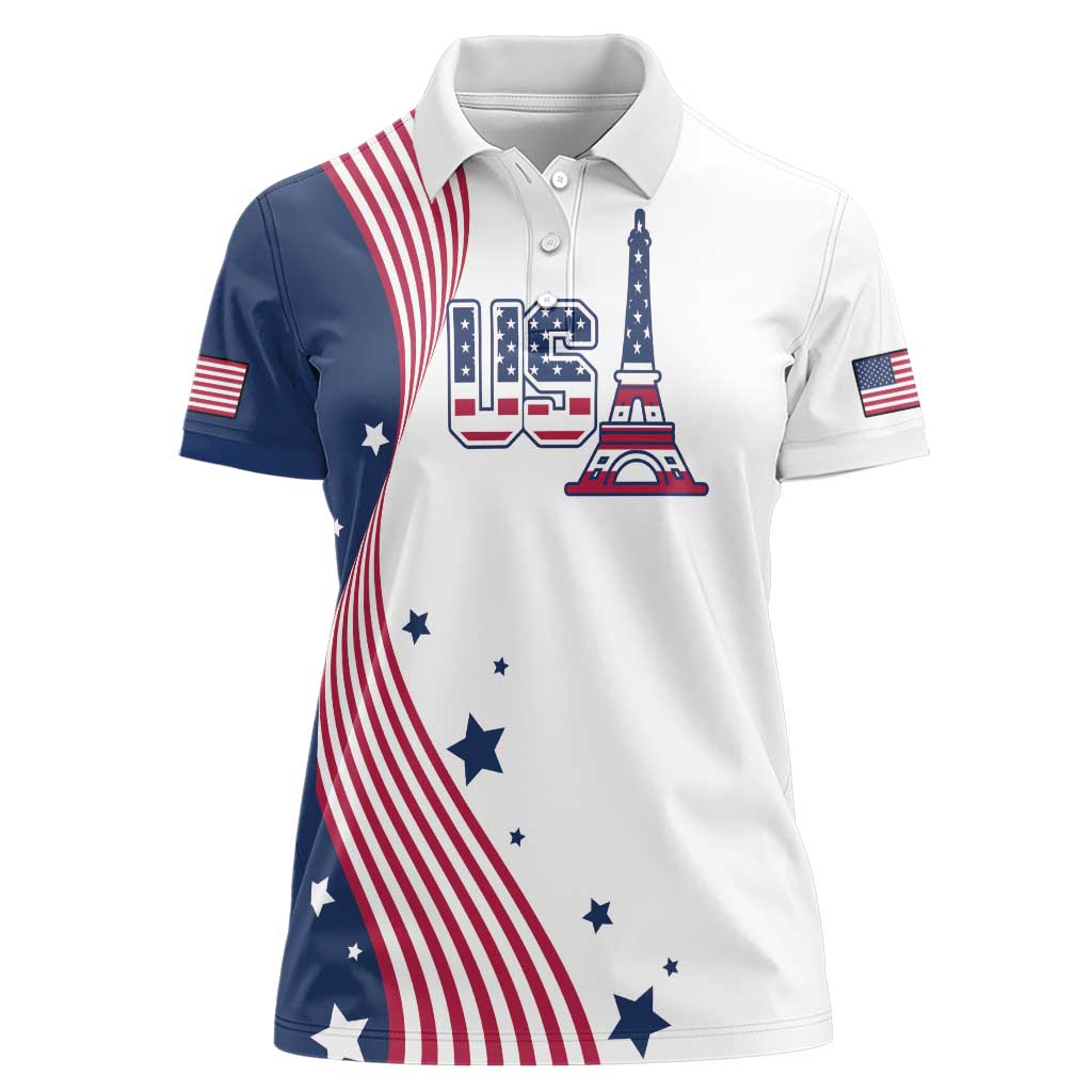 Custom USA Summer Sport 2024 Women Polo Shirt Flag Of The United States - Wonder Print Shop