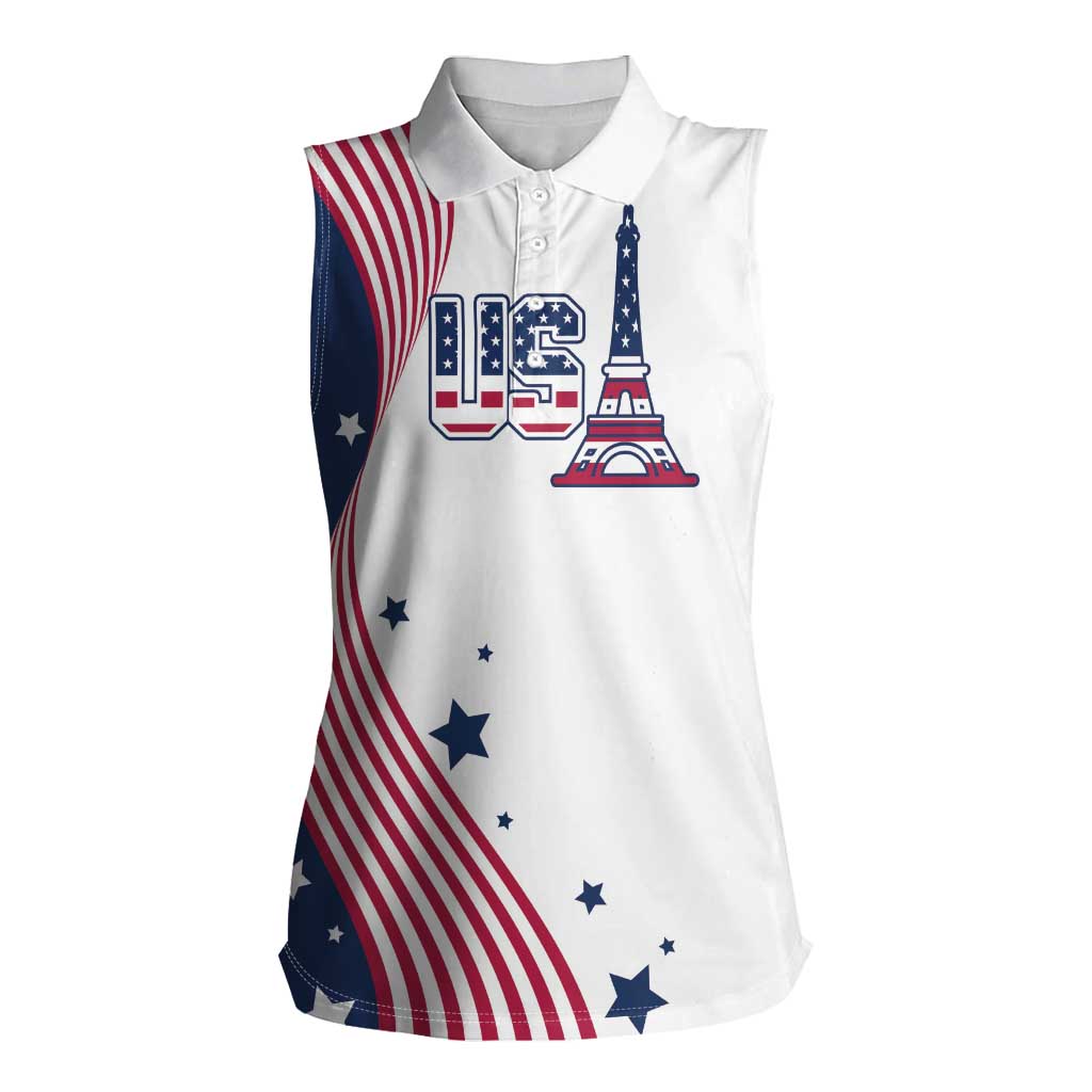 Custom USA Summer Sport 2024 Women Sleeveless Polo Shirt Flag Of The United States - Wonder Print Shop