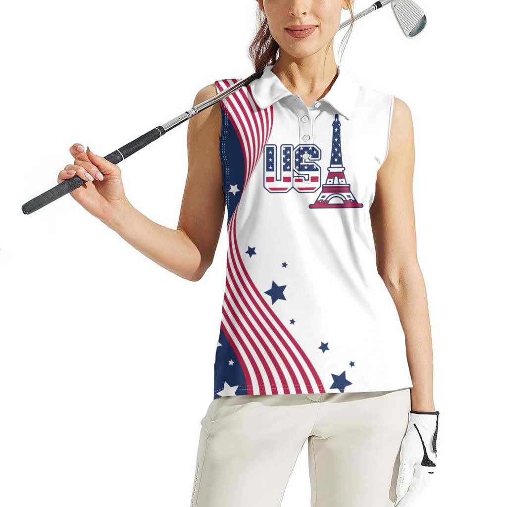 Custom USA Summer Sport 2024 Women Sleeveless Polo Shirt Flag Of The United States - Wonder Print Shop