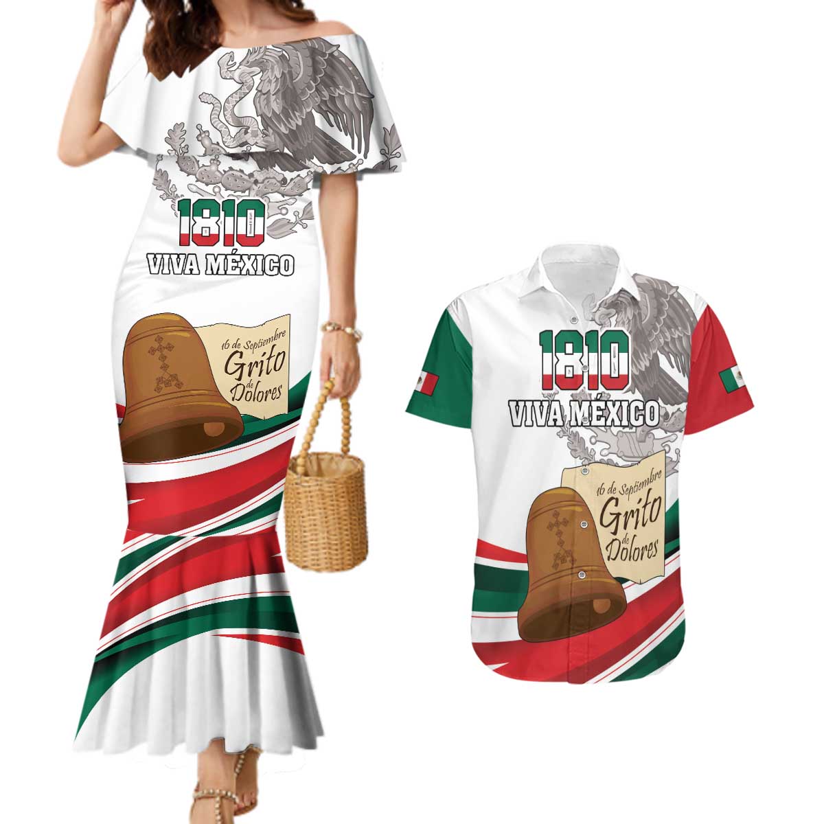 Custom Mexico Independence Day Couples Matching Mermaid Dress and Hawaiian Shirt El Grito De Independencia - Wonder Print Shop