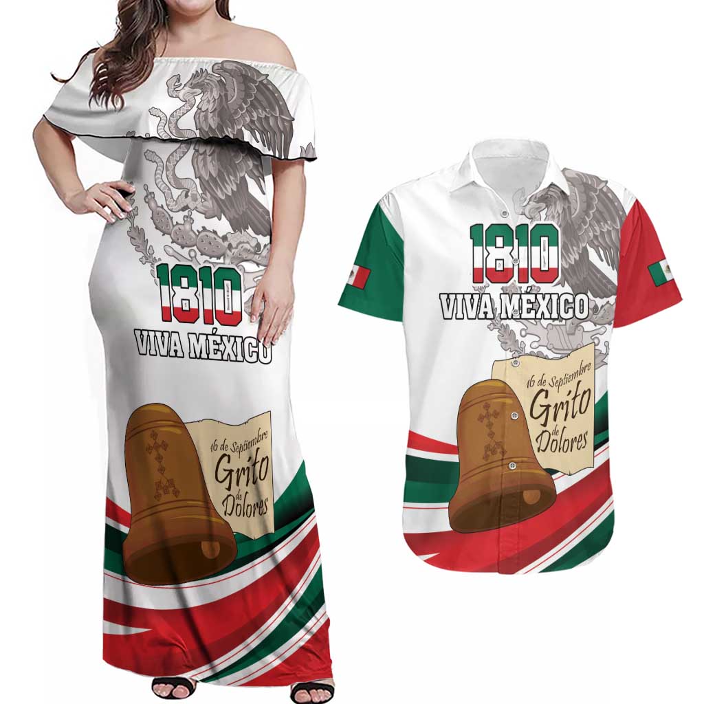 Custom Mexico Independence Day Couples Matching Off Shoulder Maxi Dress and Hawaiian Shirt El Grito De Independencia - Wonder Print Shop