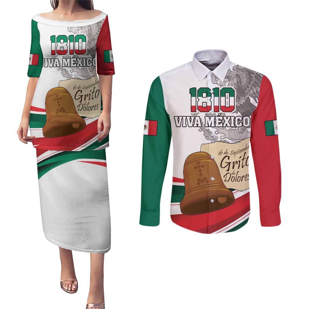 Custom Mexico Independence Day Couples Matching Puletasi and Long Sleeve Button Shirt El Grito De Independencia - Wonder Print Shop