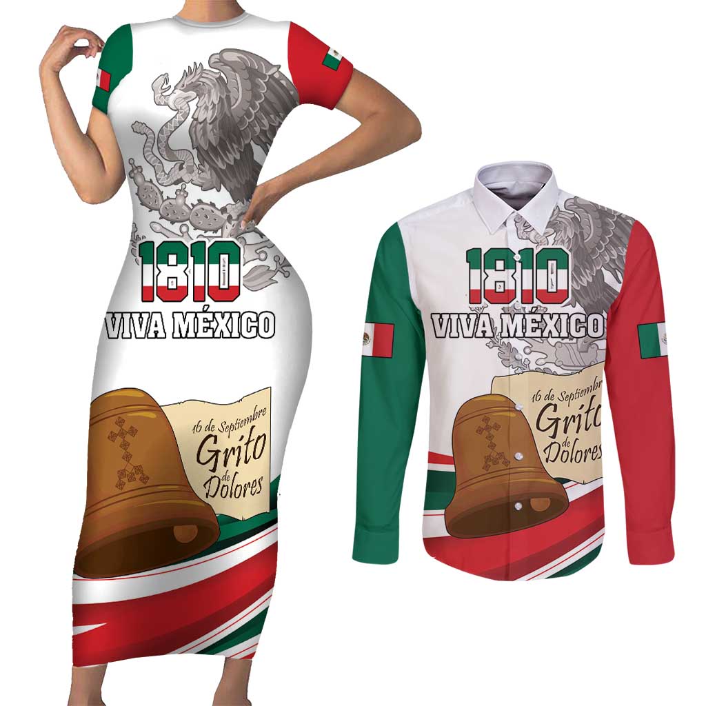 Custom Mexico Independence Day Couples Matching Short Sleeve Bodycon Dress and Long Sleeve Button Shirt El Grito De Independencia - Wonder Print Shop