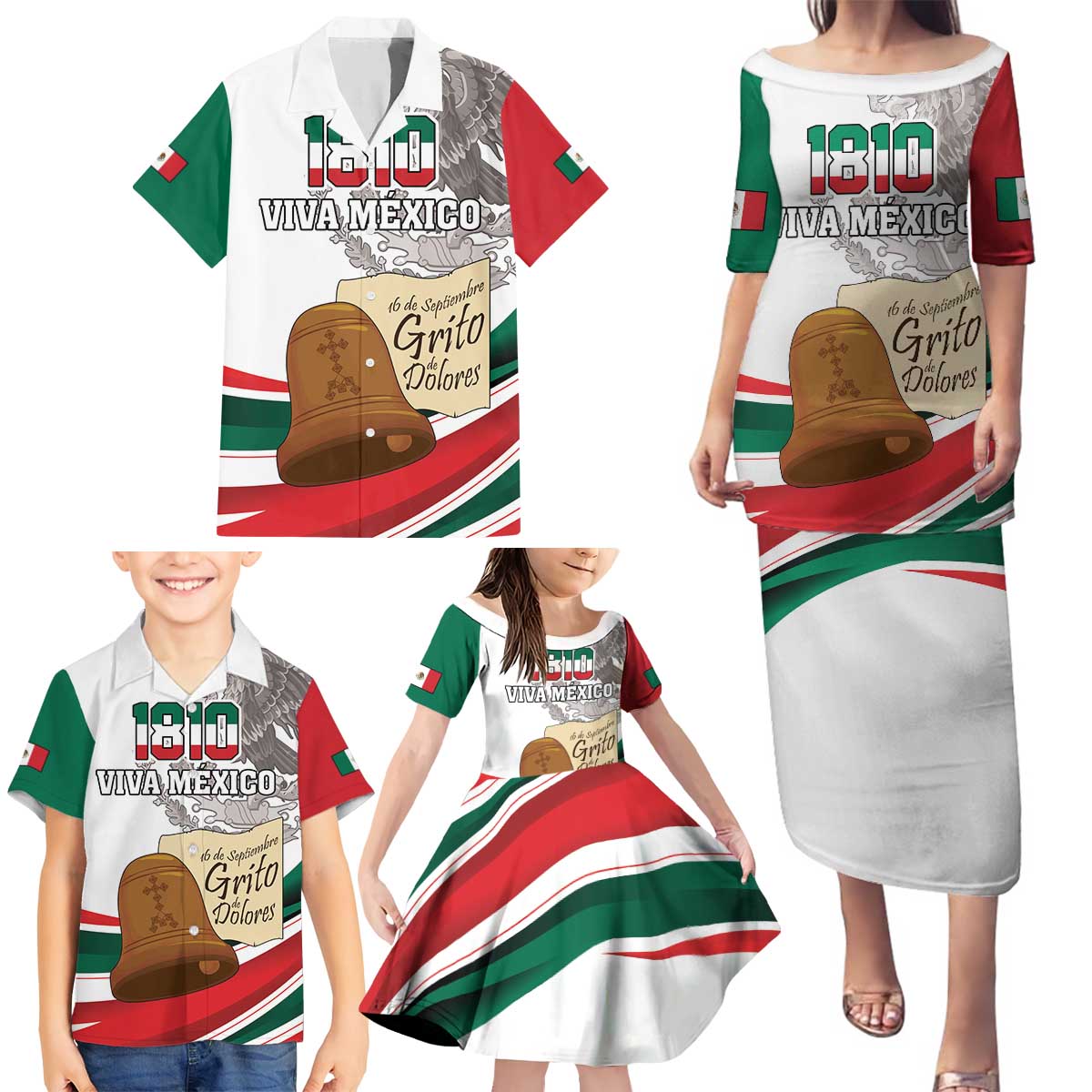 Custom Mexico Independence Day Family Matching Puletasi and Hawaiian Shirt El Grito De Independencia - Wonder Print Shop