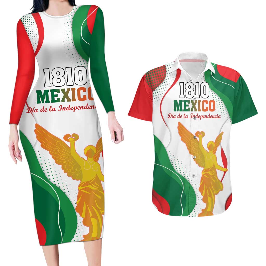 Custom Mexico Independence Day Couples Matching Long Sleeve Bodycon Dress and Hawaiian Shirt Monumento A La Independencia - Wonder Print Shop