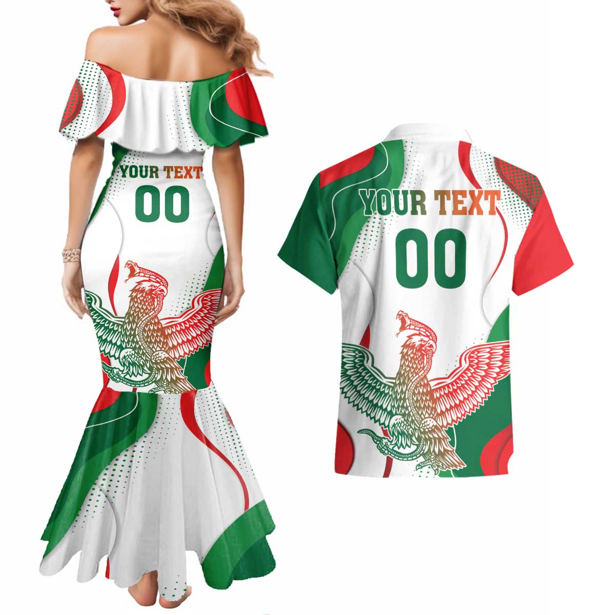 Custom Mexico Independence Day Couples Matching Mermaid Dress and Hawaiian Shirt Monumento A La Independencia - Wonder Print Shop