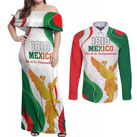 Custom Mexico Independence Day Couples Matching Off Shoulder Maxi Dress and Long Sleeve Button Shirt Monumento A La Independencia - Wonder Print Shop