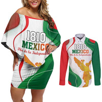 Custom Mexico Independence Day Couples Matching Off Shoulder Short Dress and Long Sleeve Button Shirt Monumento A La Independencia - Wonder Print Shop