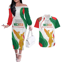 Custom Mexico Independence Day Couples Matching Off The Shoulder Long Sleeve Dress and Hawaiian Shirt Monumento A La Independencia - Wonder Print Shop