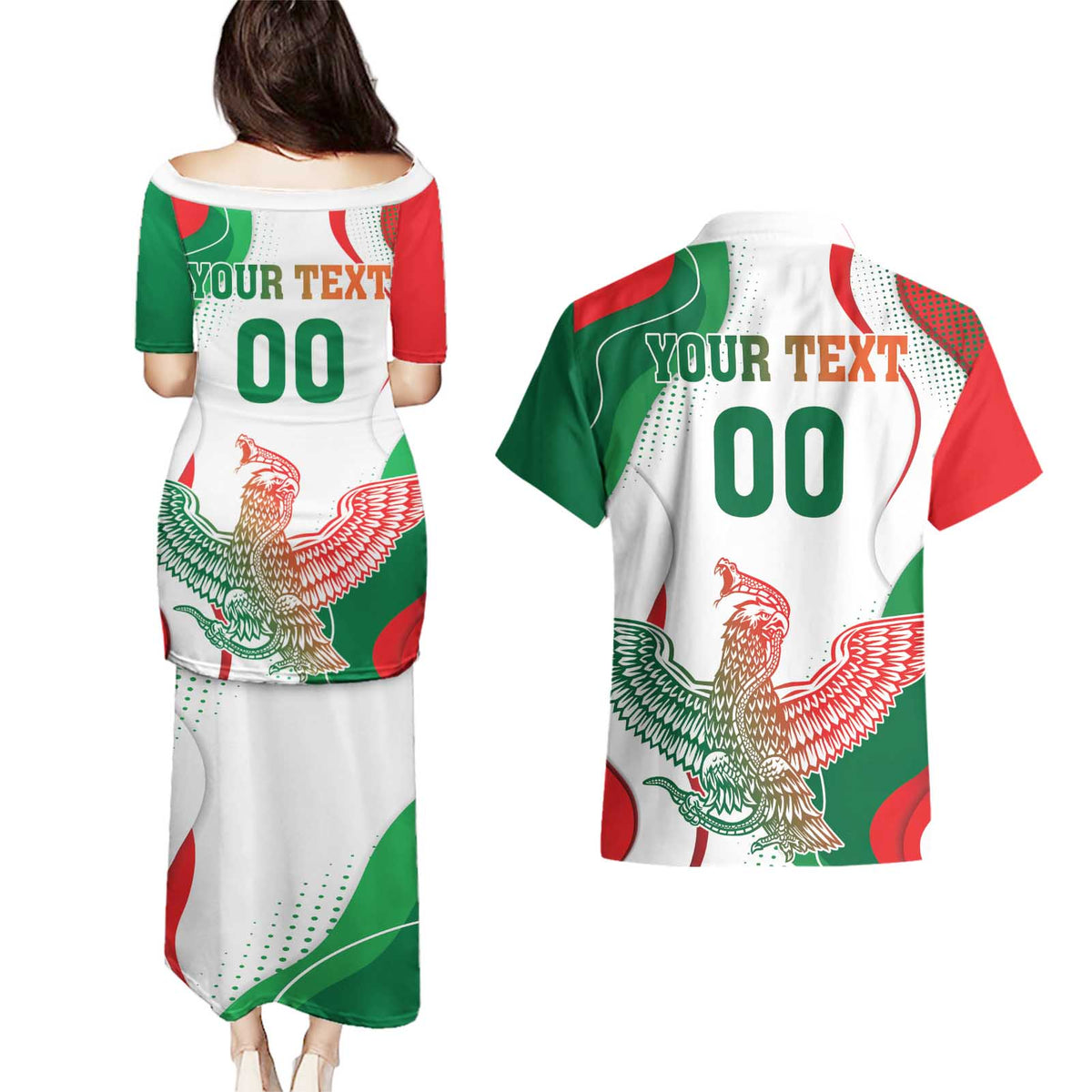 Custom Mexico Independence Day Couples Matching Puletasi and Hawaiian Shirt Monumento A La Independencia - Wonder Print Shop
