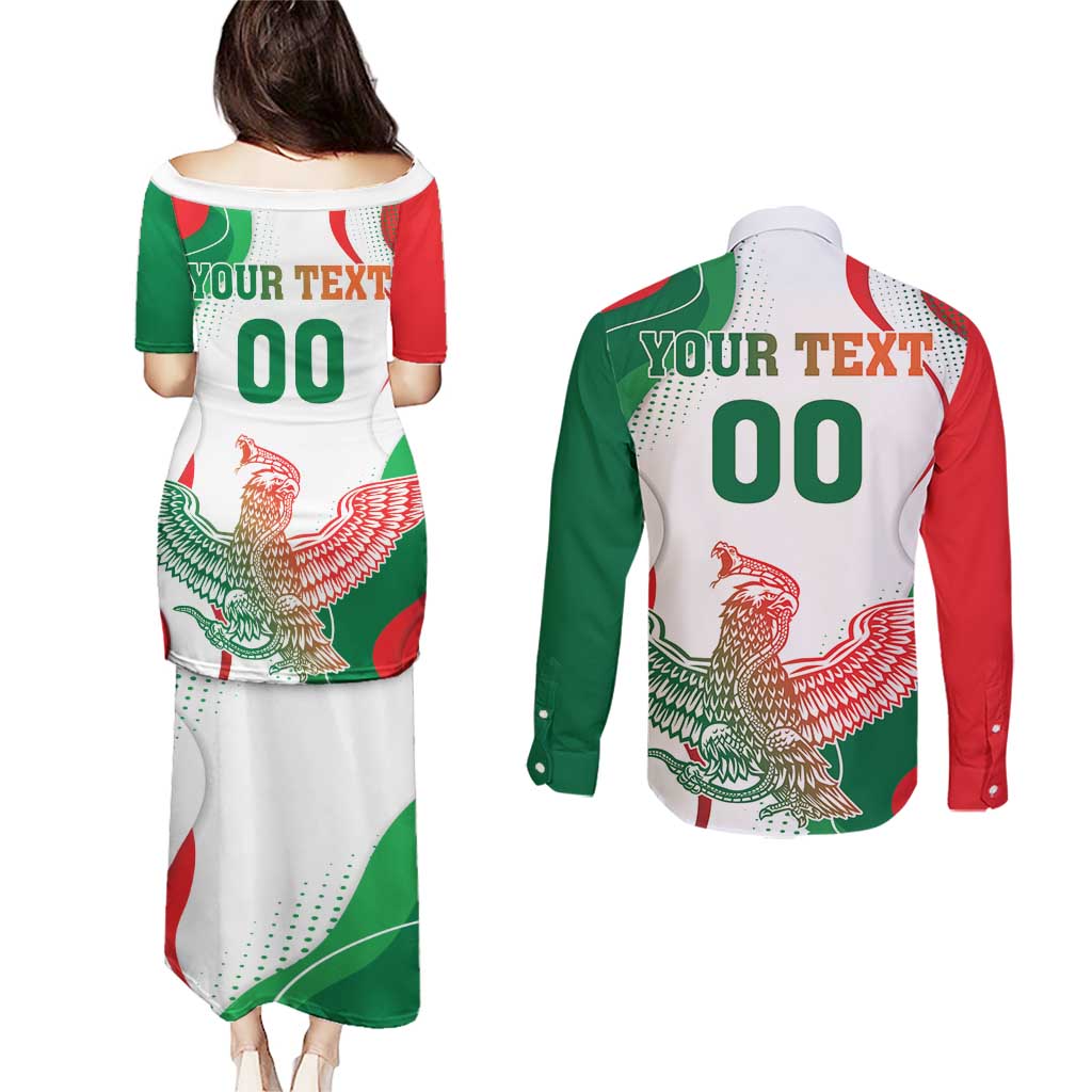 Custom Mexico Independence Day Couples Matching Puletasi and Long Sleeve Button Shirt Monumento A La Independencia - Wonder Print Shop