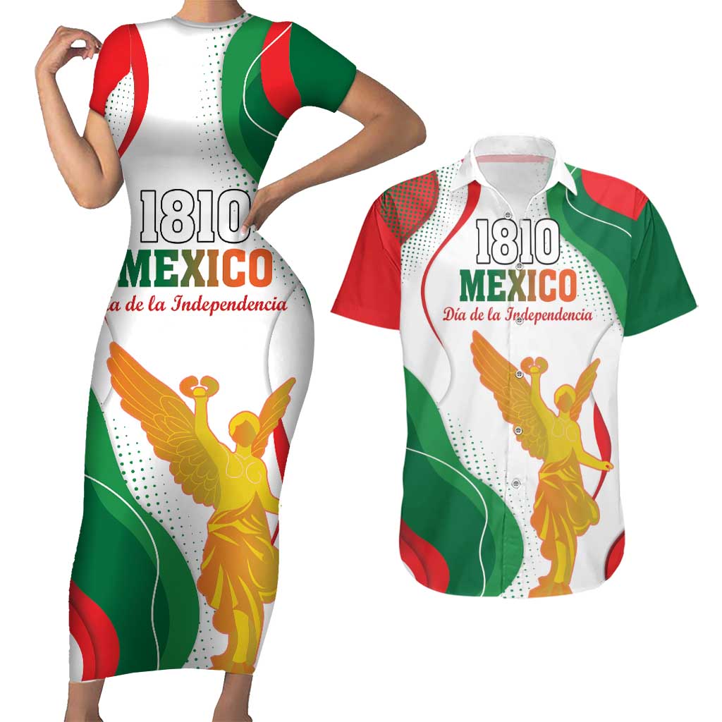 Custom Mexico Independence Day Couples Matching Short Sleeve Bodycon Dress and Hawaiian Shirt Monumento A La Independencia - Wonder Print Shop