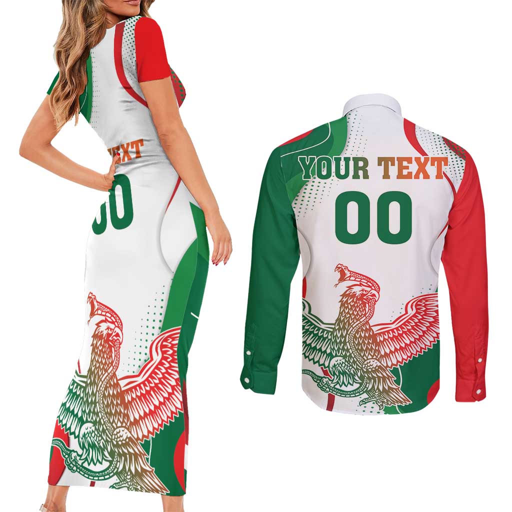 Custom Mexico Independence Day Couples Matching Short Sleeve Bodycon Dress and Long Sleeve Button Shirt Monumento A La Independencia - Wonder Print Shop