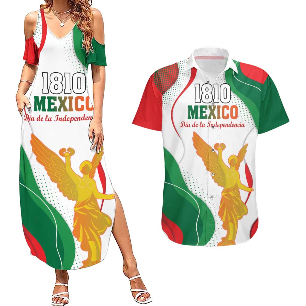 Custom Mexico Independence Day Couples Matching Summer Maxi Dress and Hawaiian Shirt Monumento A La Independencia - Wonder Print Shop