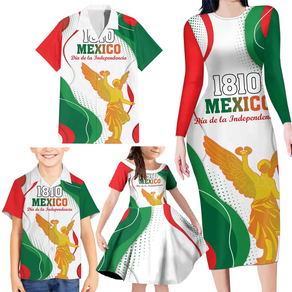 Custom Mexico Independence Day Family Matching Long Sleeve Bodycon Dress and Hawaiian Shirt Monumento A La Independencia - Wonder Print Shop