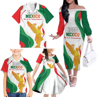 Custom Mexico Independence Day Family Matching Off The Shoulder Long Sleeve Dress and Hawaiian Shirt Monumento A La Independencia - Wonder Print Shop