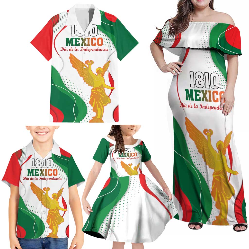 Custom Mexico Independence Day Family Matching Off Shoulder Maxi Dress and Hawaiian Shirt Monumento A La Independencia - Wonder Print Shop